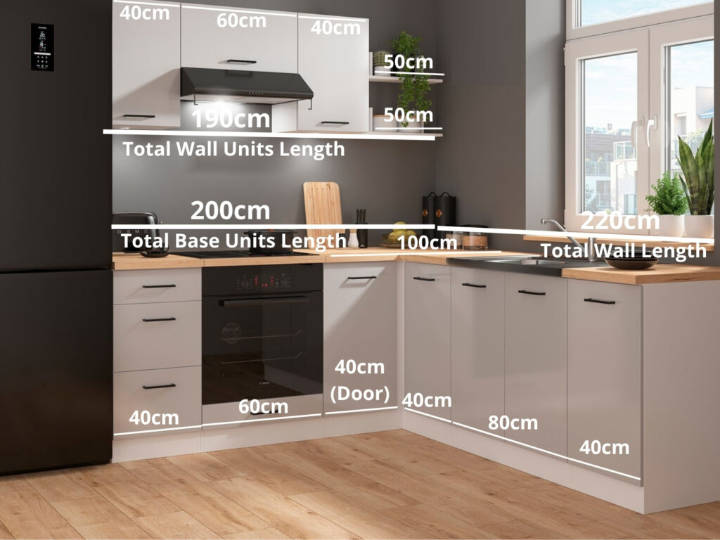 Kitchen Corner Set 9 Cabinets Units Grey Gloss Modern Freestanding Cupboards Complete DIY Fitted Kitchen - Junona