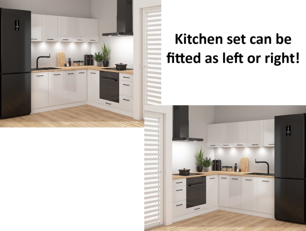 Kitchen Corner Set Cabinets Units Gloss White Modern Freestanding 8 Cupboards Complete DIY Fitted Kitchen - Junona