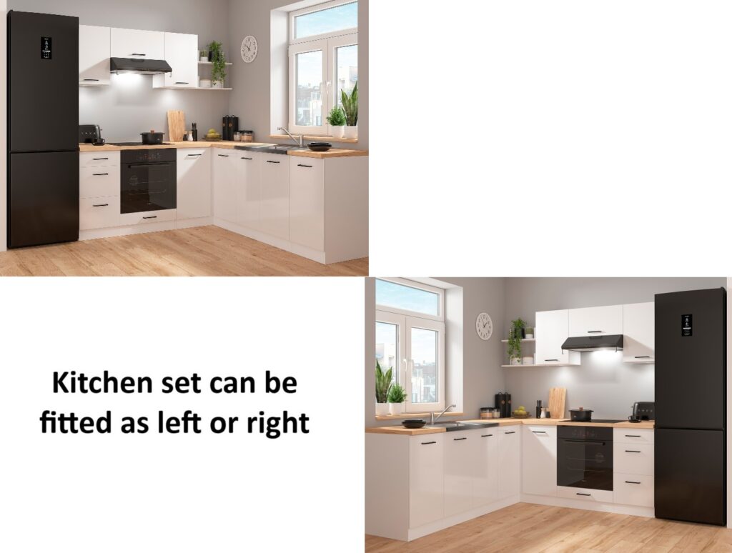 Kitchen Corner Set 9 Cabinets Units White Gloss Modern Freestanding Cupboards Complete DIY Fitted Kitchen - Junona