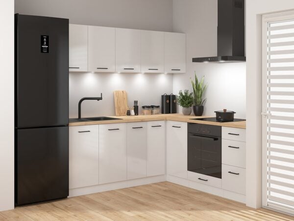 corner kitchen cabinet set L shaped kitchenette Gloss White Junona Nar 1 Right