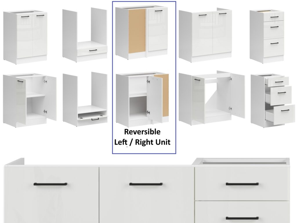 Kitchen Corner Set Cabinets Units Gloss White Modern Freestanding 8 Cupboards Complete DIY Fitted Kitchen - Junona