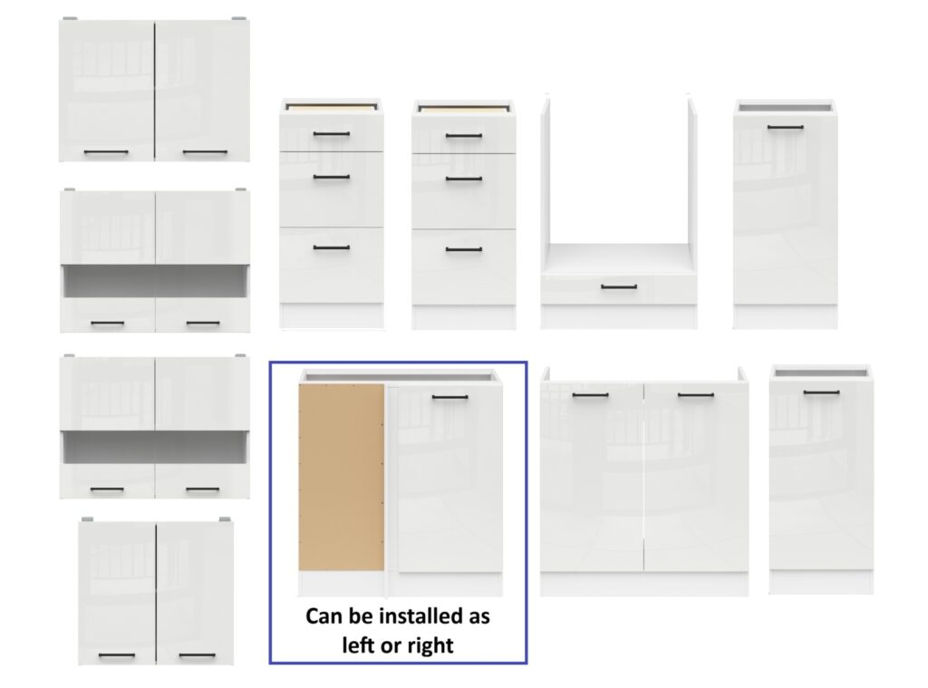 Kitchen Corner Set Cabinets Units White Gloss Modern Freestanding 11 Cupboards Complete DIY Fitted Kitchen - Junona