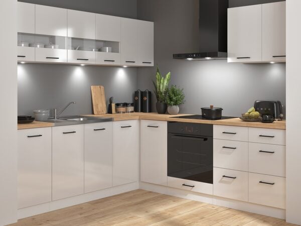 corner kitchen cabinet set L shaped kitchenette Gloss White Junona Nar 2 Right