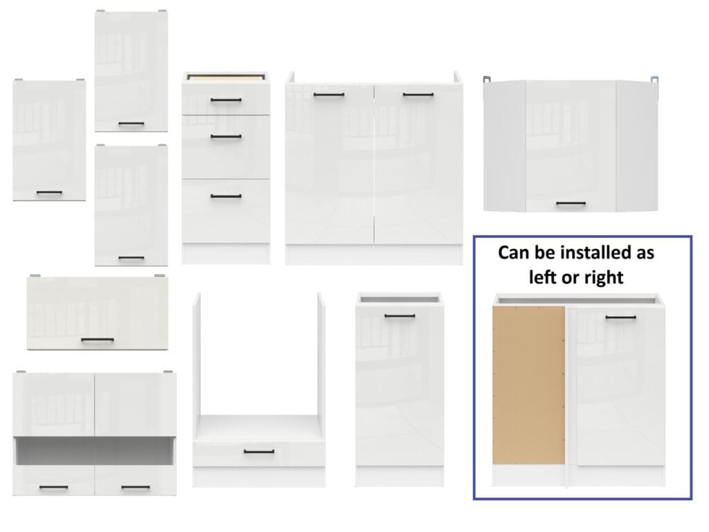 Kitchen Corner Set 11 Cabinets Units White Gloss Modern Freestanding Cupboards Complete DIY Fitted Kitchen - Junona