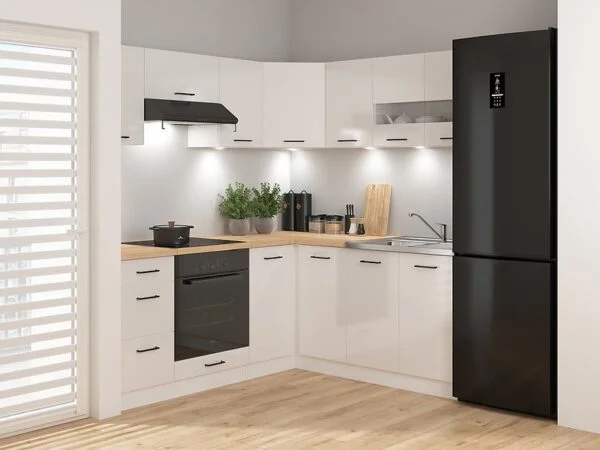 corner kitchen cabinet set L shaped kitchenette Gloss White Junona Nar 3 Left