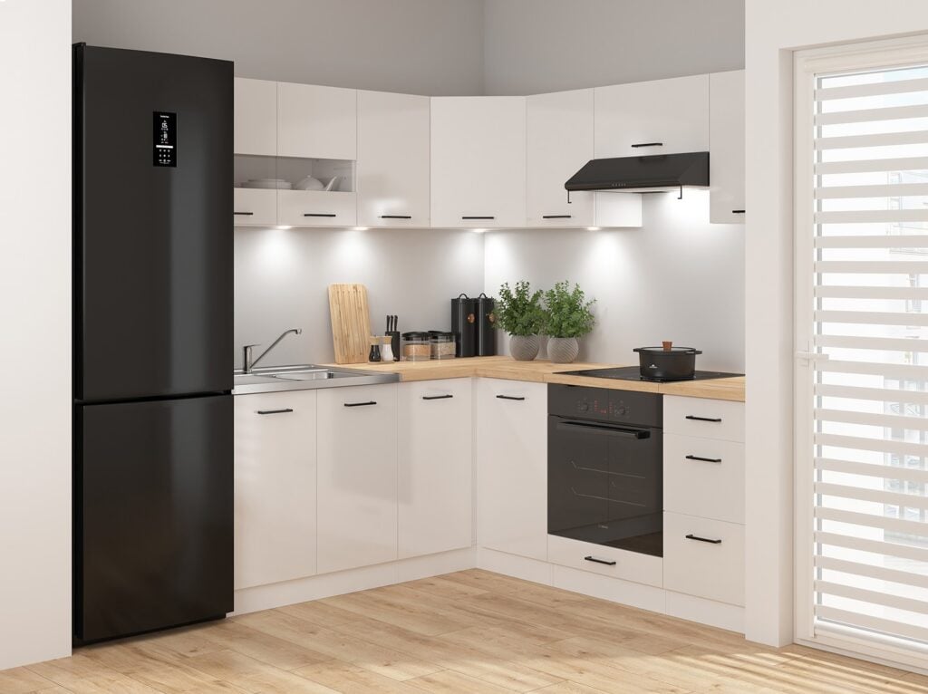 Kitchen Corner Set 11 Cabinets Units White Gloss Modern Freestanding Cupboards Complete DIY Fitted Kitchen - Junona