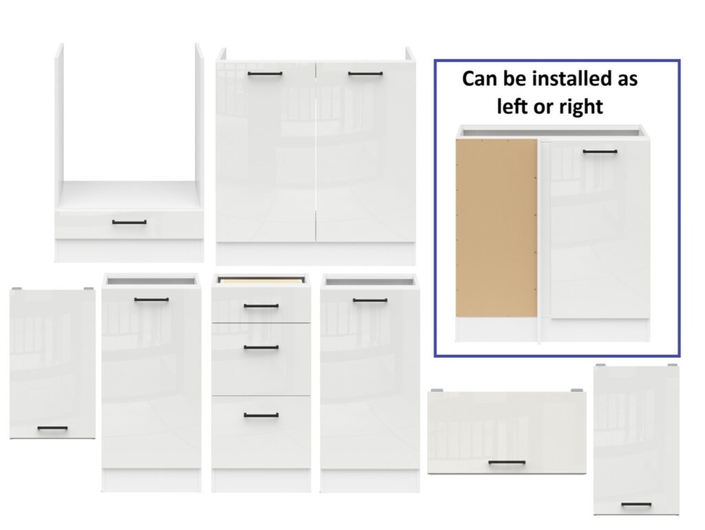 Kitchen Corner Set 9 Cabinets Units White Gloss Modern Freestanding Cupboards Complete DIY Fitted Kitchen - Junona