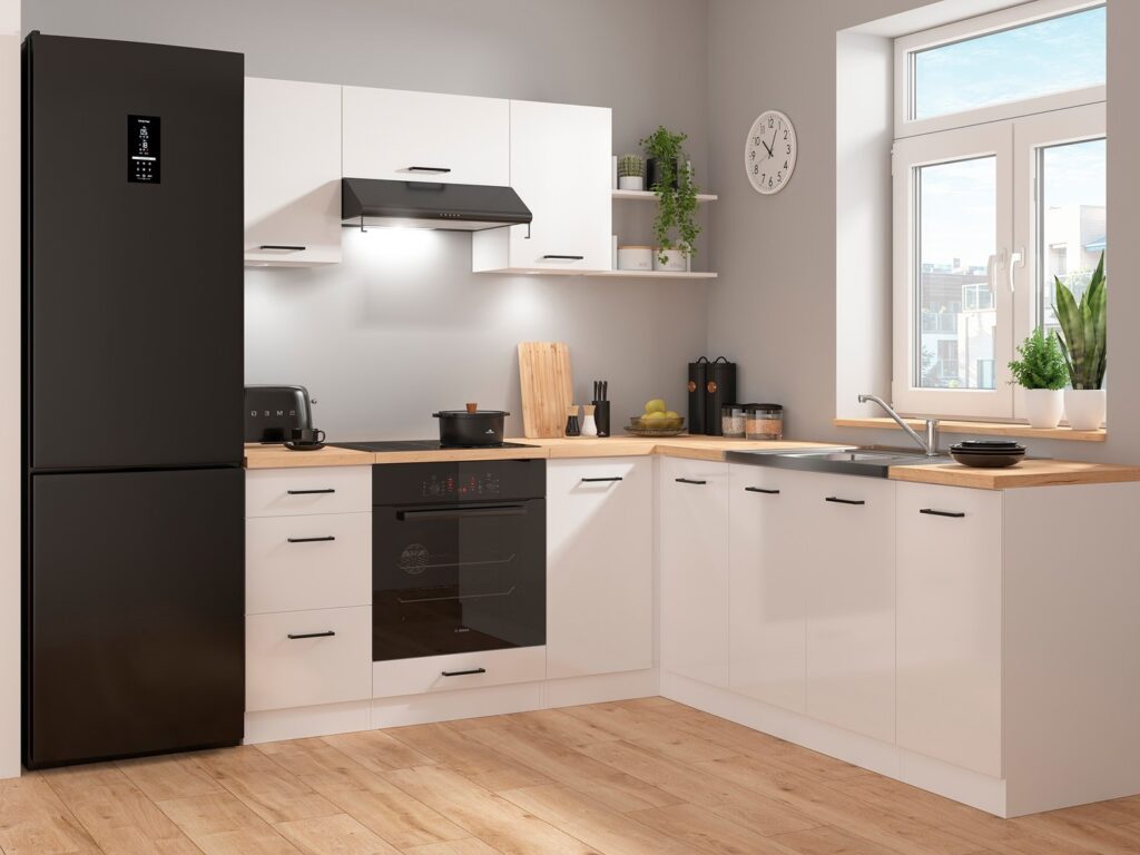 Kitchen Corner Set 9 Cabinets Units White Gloss Modern Freestanding Cupboards Complete DIY Fitted Kitchen - Junona
