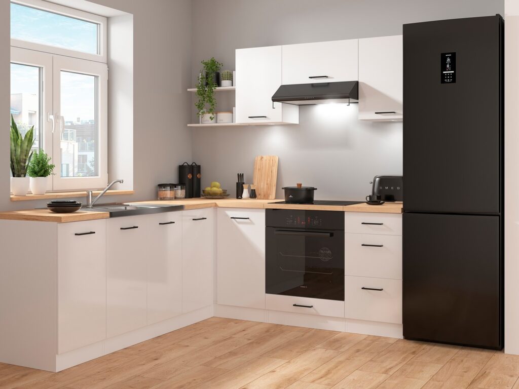 Kitchen Corner Set 9 Cabinets Units White Gloss Modern Freestanding Cupboards Complete DIY Fitted Kitchen - Junona