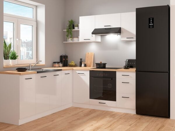 corner kitchen cabinet set L shaped kitchenette Gloss White Junona Nar 4 Right