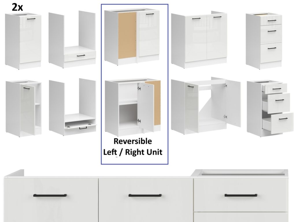 Kitchen Corner Set 9 Cabinets Units White Gloss Modern Freestanding Cupboards Complete DIY Fitted Kitchen - Junona