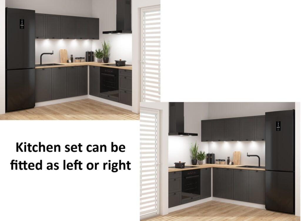 Kitchen Corner Set Cabinets Units Grey Shaker Modern Freestanding 8 Cupboards Complete DIY Fitted Kitchen - Junona
