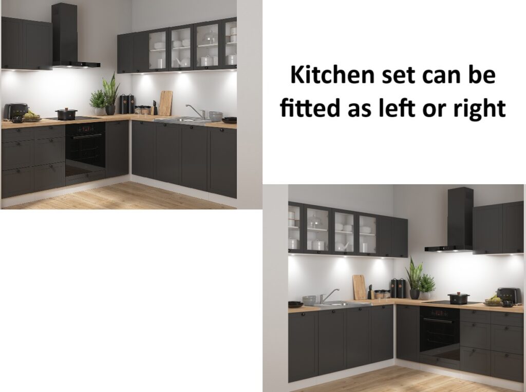 Kitchen Corner Set Cabinets Units Grey Shaker Modern Freestanding 11 Cupboards Complete DIY Fitted Kitchen - Junona