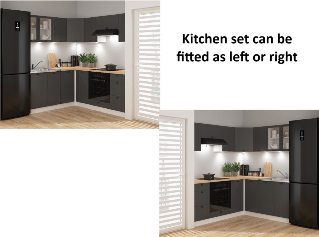 Kitchen Corner Set 11 Cabinets Units Grey Shaker Modern Freestanding Cupboards Complete DIY Fitted Kitchen - Junona