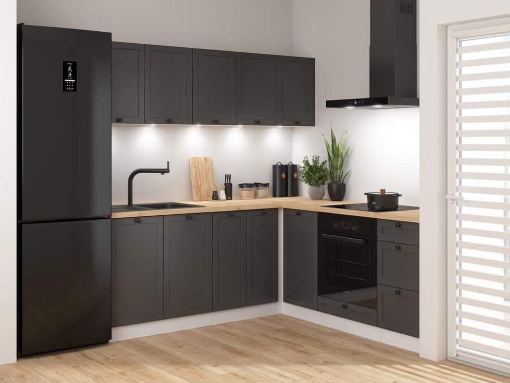 Kitchen Corner Set Cabinets Units Grey Shaker Modern Freestanding 8 Cupboards Complete DIY Fitted Kitchen - Junona