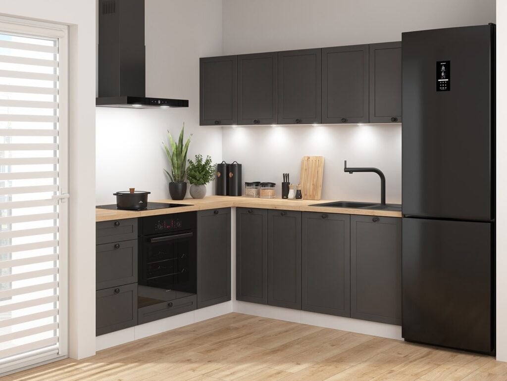 Kitchen Corner Set Cabinets Units Grey Shaker Modern Freestanding 8 Cupboards Complete DIY Fitted Kitchen - Junona