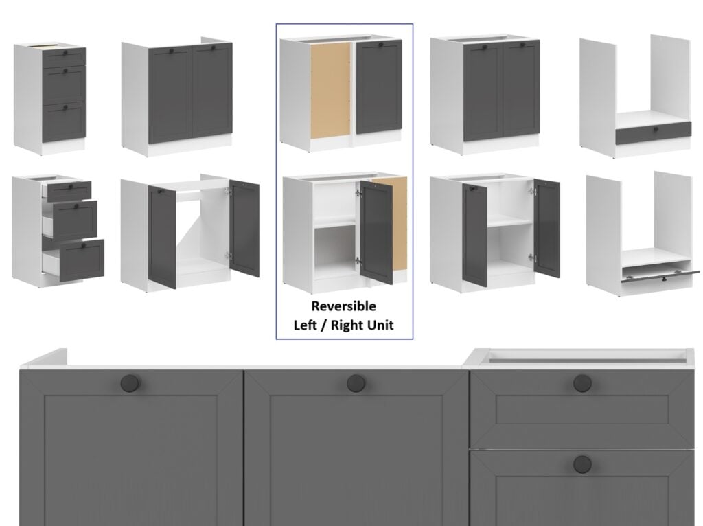 Kitchen Corner Set Cabinets Units Grey Shaker Modern Freestanding 8 Cupboards Complete DIY Fitted Kitchen - Junona