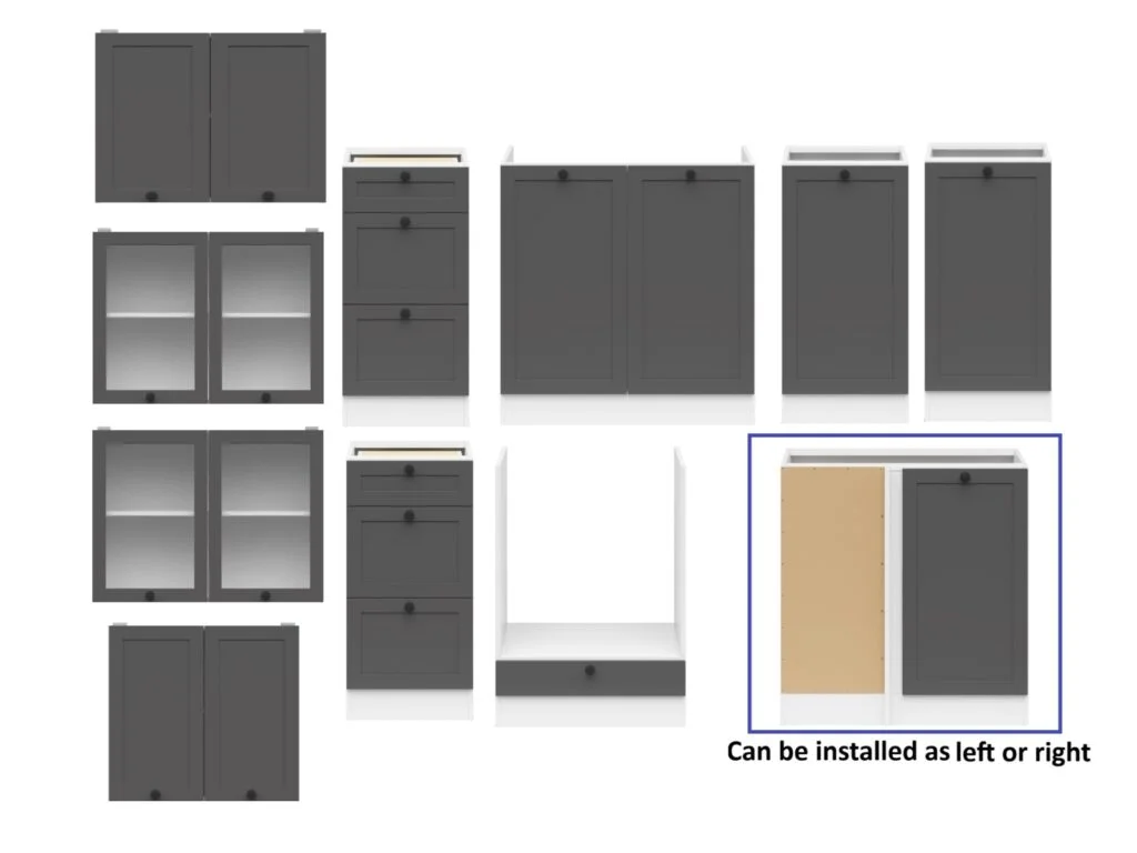 Kitchen Corner Set Cabinets Units Grey Shaker Modern Freestanding 11 Cupboards Complete DIY Fitted Kitchen - Junona