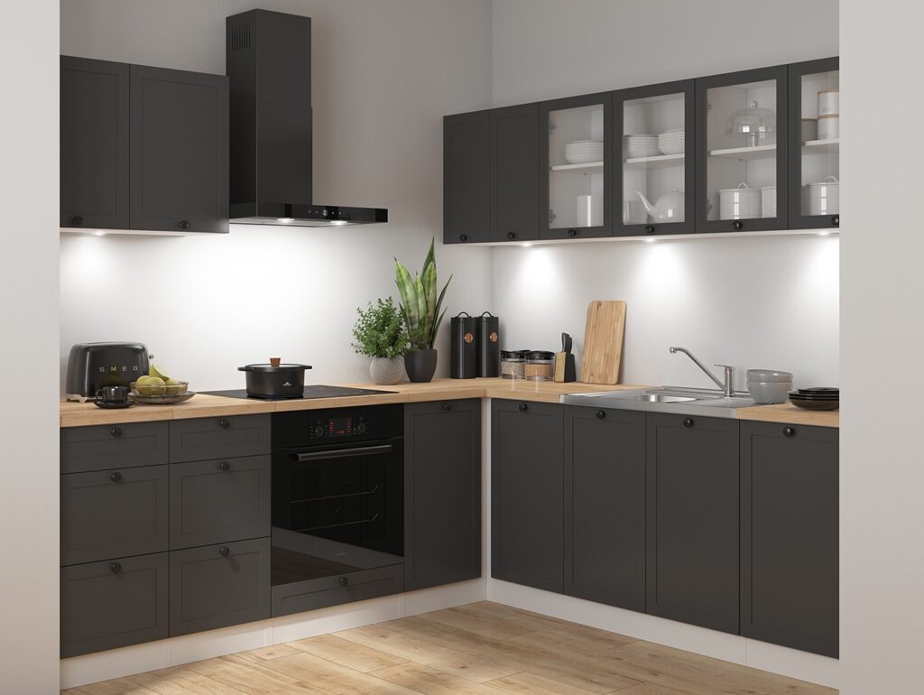 Kitchen Corner Set Cabinets Units Grey Shaker Modern Freestanding 11 Cupboards Complete DIY Fitted Kitchen - Junona