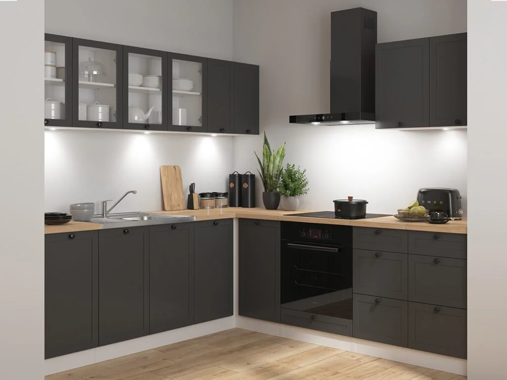 Kitchen Corner Set Cabinets Units Grey Shaker Modern Freestanding 11 Cupboards Complete DIY Fitted Kitchen - Junona