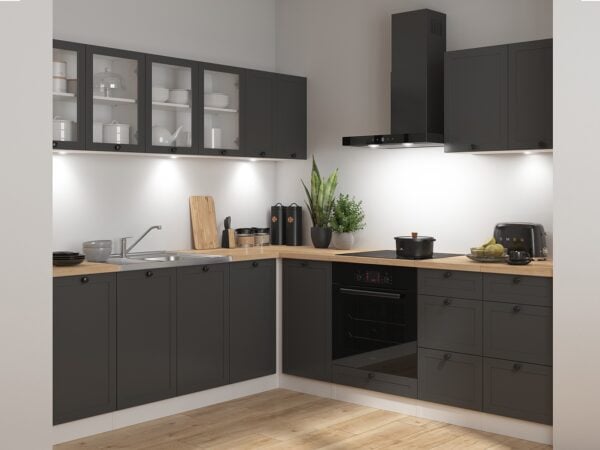 corner kitchen cabinet set L shaped kitchenette Graphite GREY Junona Nar 2 Right
