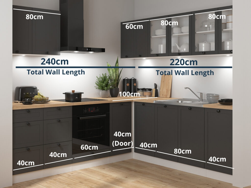 Kitchen Corner Set Cabinets Units Grey Shaker Modern Freestanding 11 Cupboards Complete DIY Fitted Kitchen - Junona