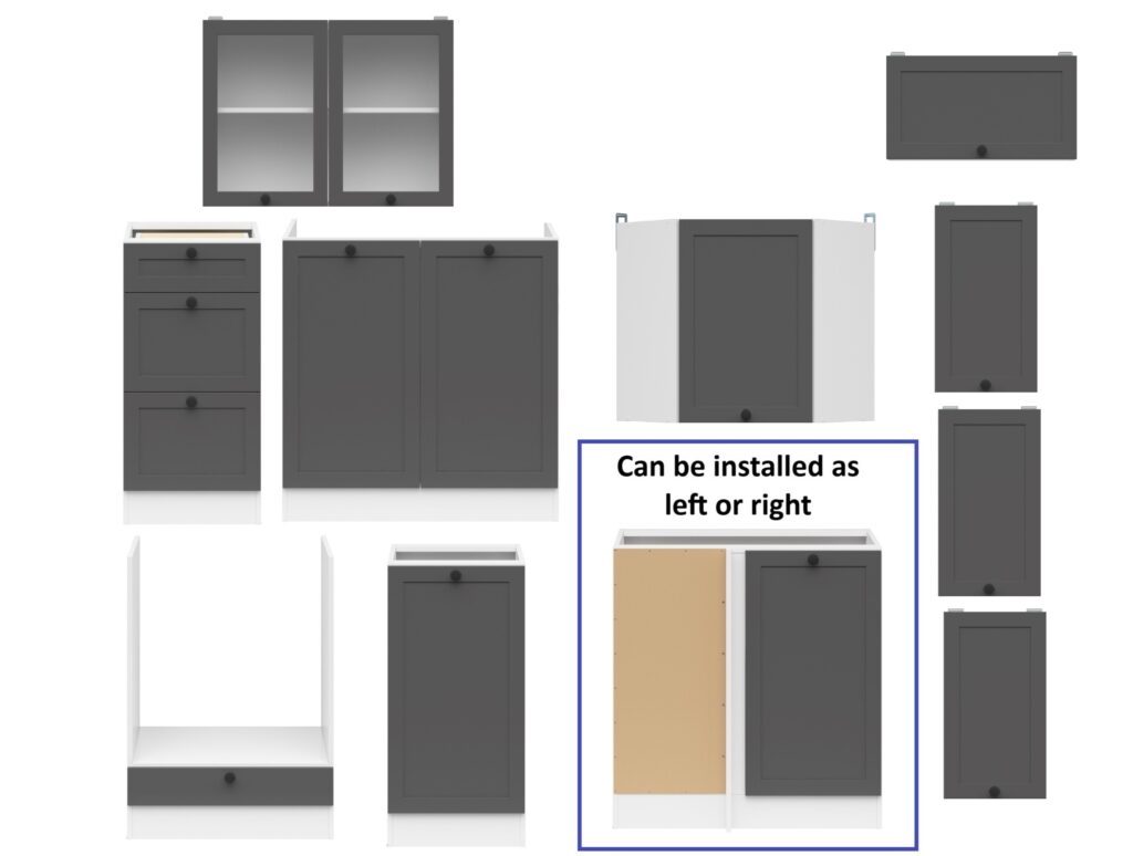 Kitchen Corner Set 11 Cabinets Units Grey Shaker Modern Freestanding Cupboards Complete DIY Fitted Kitchen - Junona