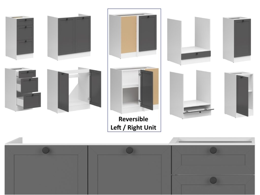 Kitchen Corner Set 11 Cabinets Units Grey Shaker Modern Freestanding Cupboards Complete DIY Fitted Kitchen - Junona