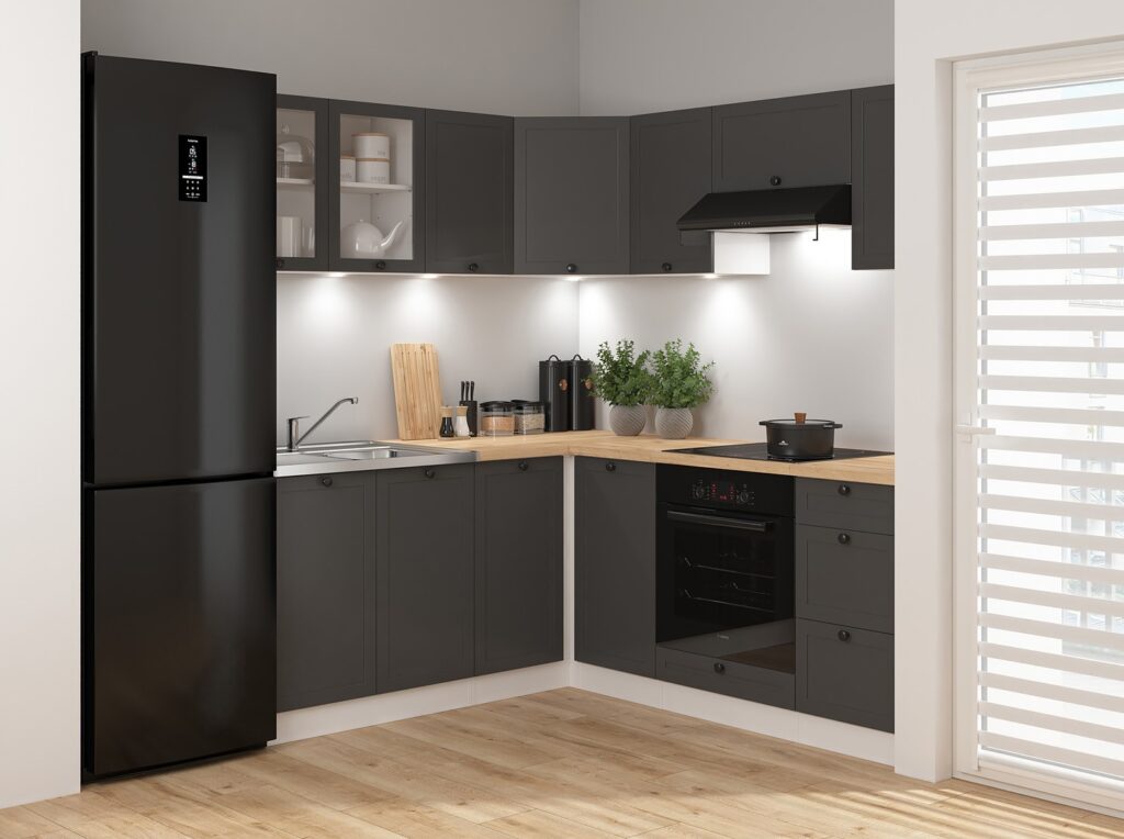 Kitchen Corner Set 11 Cabinets Units Grey Shaker Modern Freestanding Cupboards Complete DIY Fitted Kitchen - Junona