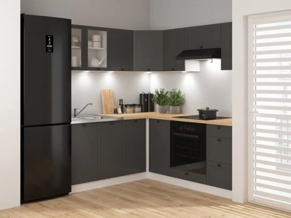 corner kitchen cabinet set L shaped kitchenette Graphite GREY Junona Nar 3 Left