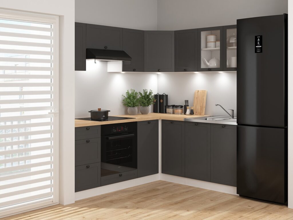 Kitchen Corner Set 11 Cabinets Units Grey Shaker Modern Freestanding Cupboards Complete DIY Fitted Kitchen - Junona