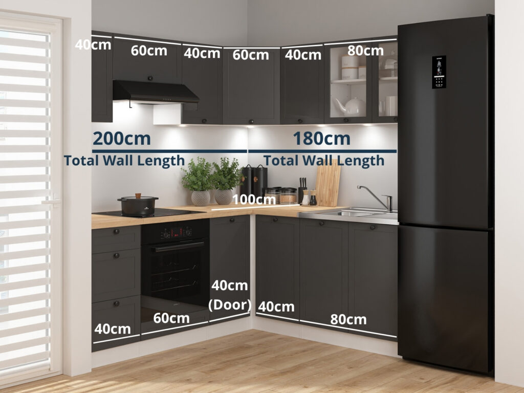 Kitchen Corner Set 11 Cabinets Units Grey Shaker Modern Freestanding Cupboards Complete DIY Fitted Kitchen - Junona