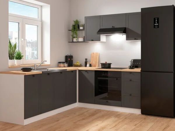 corner kitchen cabinet set L shaped kitchenette Graphite GREY Junona Nar 4 Left