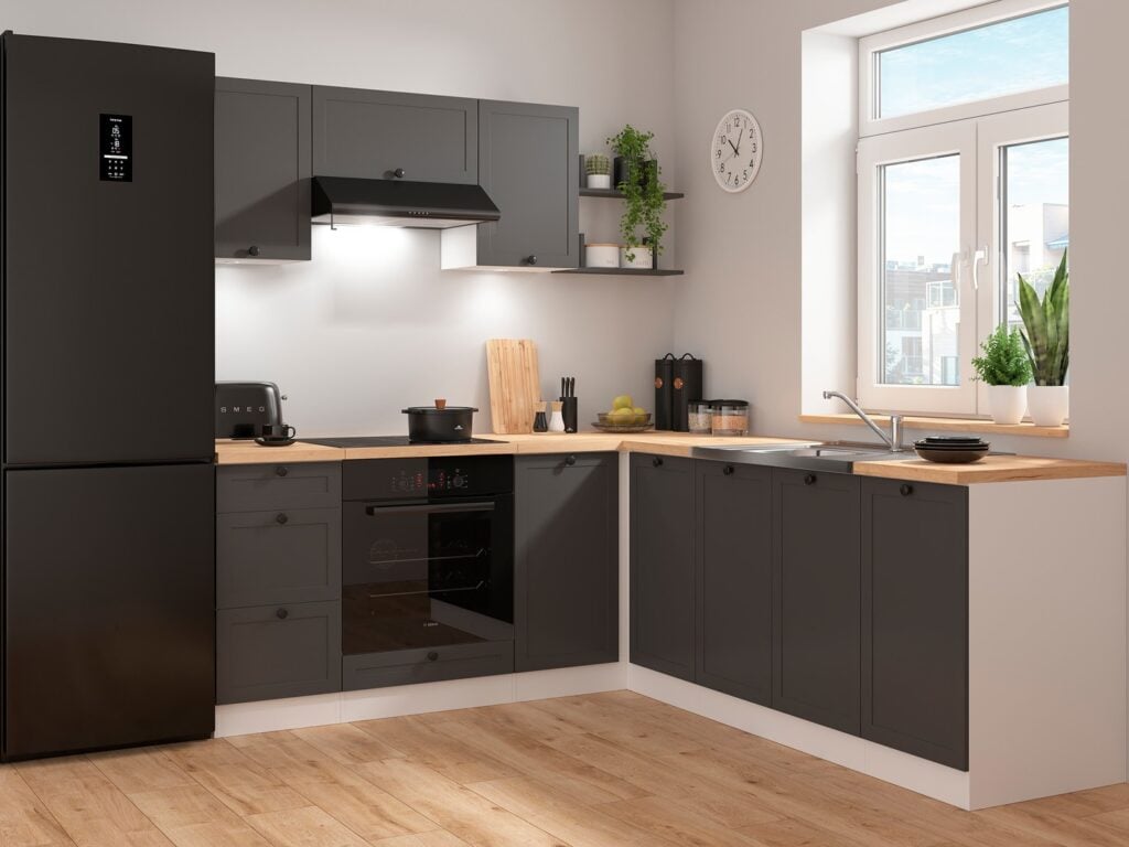 Kitchen Corner Set 9 Cabinets Units Grey Shaker Modern Freestanding Cupboards Complete DIY Fitted Kitchen - Junona