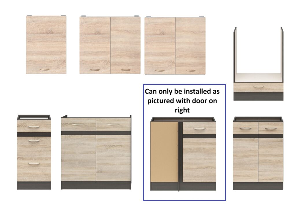 Fitted Kitchen Set Left Corner Cabinets Oak and Dark Wood Effect Freestanding 8 Cupboard Unit Complete DIY - Junona
