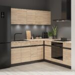 corner kitchen cabinet set L shaped kitchenette oak and dark wood