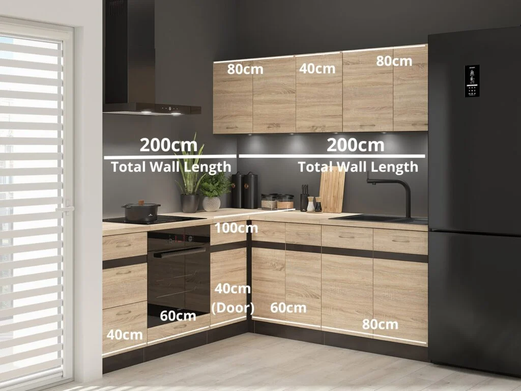 Fitted Kitchen Set Right Corner Cabinets Oak and Dark Wood Effect Freestanding 8 Cupboard Unit Complete DIY Junona