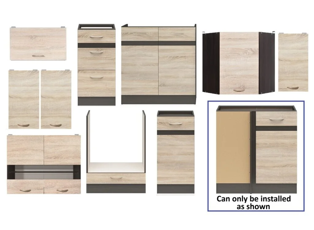 Kitchen Left Corner Set 11 Cabinet Unit Oak Wenge Effect Freestanding Cupboard Complete DIY Fitted Kitchen - Junona
