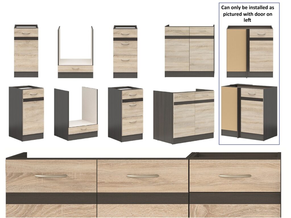 Kitchen Left Corner Set 11 Cabinet Unit Oak Wenge Effect Freestanding Cupboard Complete DIY Fitted Kitchen - Junona