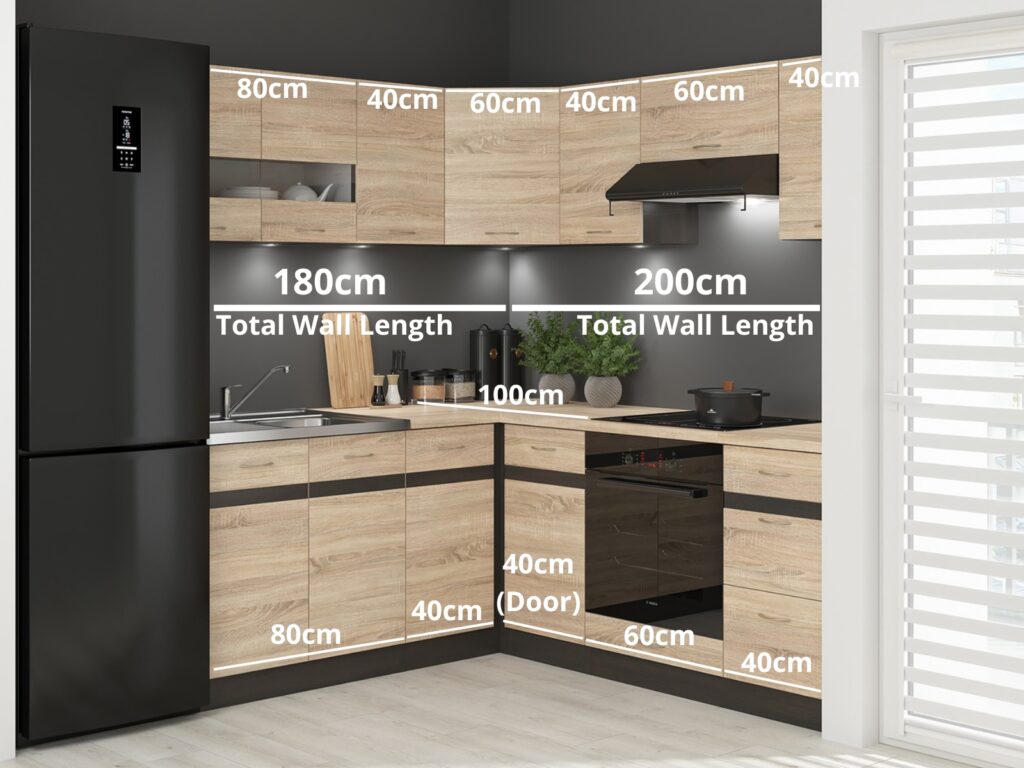 Kitchen Left Corner Set 11 Cabinet Unit Oak Wenge Effect Freestanding Cupboard Complete DIY Fitted Kitchen - Junona