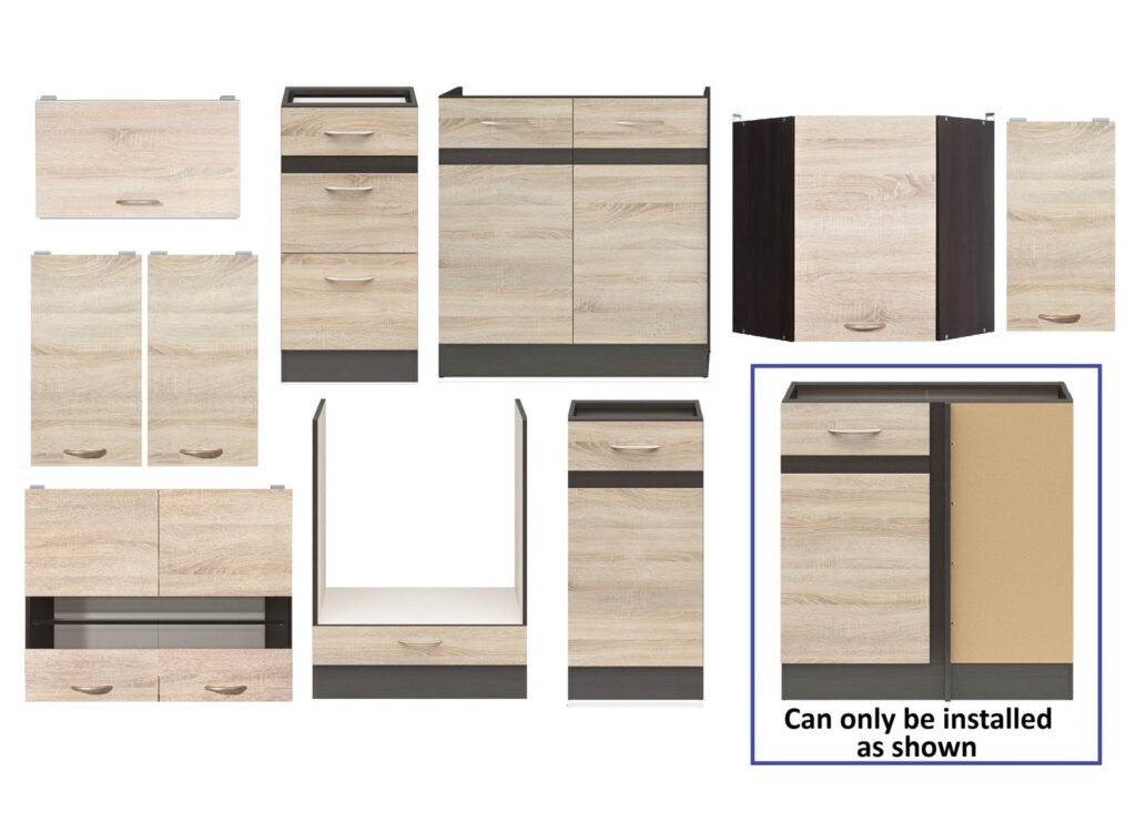 Kitchen Right Corner Set 11 Cabinet Unit Oak Wenge Effect Freestanding Cupboard Complete DIY Fitted Kitchen  Junona