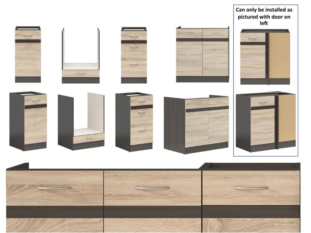 Kitchen Right Corner Set 11 Cabinet Unit Oak Wenge Effect Freestanding Cupboard Complete DIY Fitted Kitchen  Junona