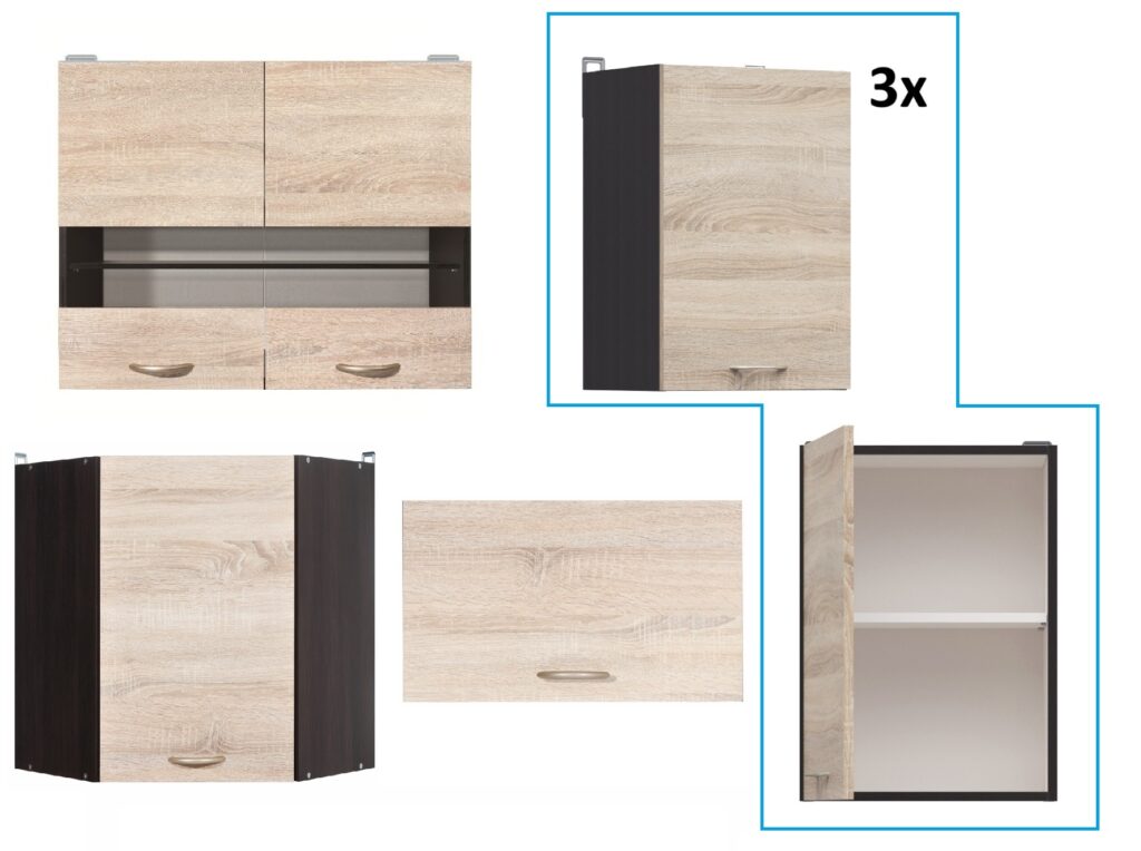 Kitchen Right Corner Set 11 Cabinet Unit Oak Wenge Effect Freestanding Cupboard Complete DIY Fitted Kitchen  Junona