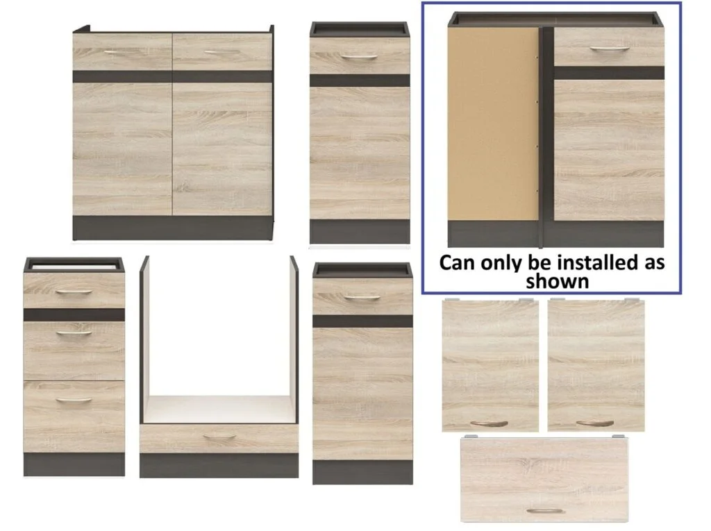 Fitted Kitchen Left Corner Set 9 Cabinet Unit Light Oak Wenge Wood Effect Freestanding Cupboard Complete - Junona