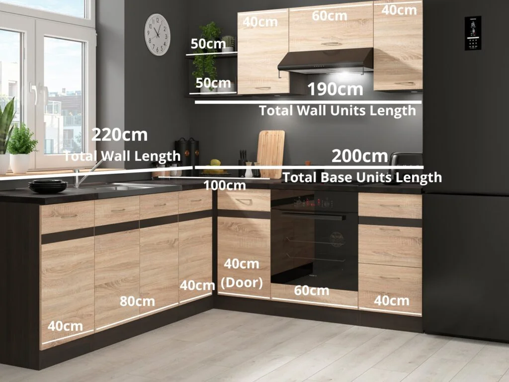 Fitted Kitchen Left Corner Set 9 Cabinet Unit Light Oak Wenge Wood Effect Freestanding Cupboard Complete - Junona