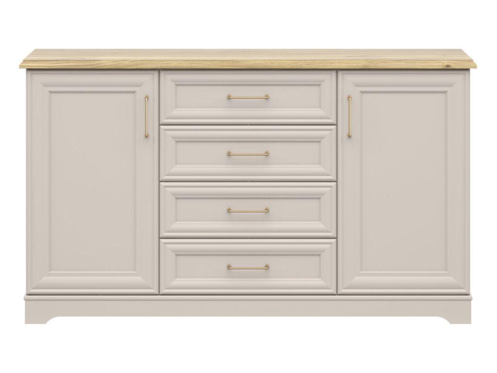 Sideboard Storage Cabinet Large Wide Chest of Drawers Bedroom Unit Shaker Cashmere Beige and Mauvelle Oak - Anga