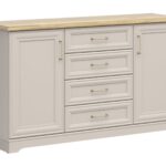 beige Sideboard Wide chest of drawers in Cashmere beige and light oak effect bedroom living room storage unit shaker style