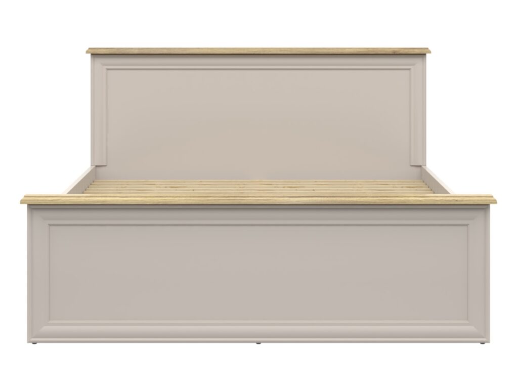 King Size Bed Frame Euro 160cm Shaker Headboard Footboard Solid Wood Slats Cashmere Beige and Mauvelle Oak - Anga