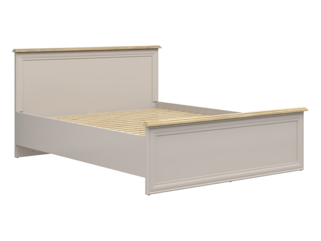 King Size Bed Frame Euro 160cm Shaker Headboard Footboard Solid Wood Slats Cashmere Beige and Mauvelle Oak - Anga
