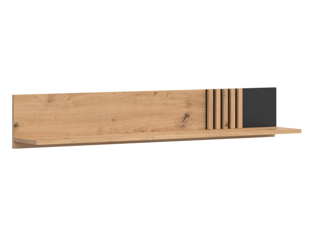 Floating Wall Shelf Storage Display Shelving 135cm Black and Oak with Slats – Vabres